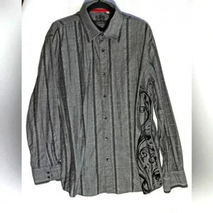 191 Unlimited Graphic striped square Button Down shirt XXL Gray Black